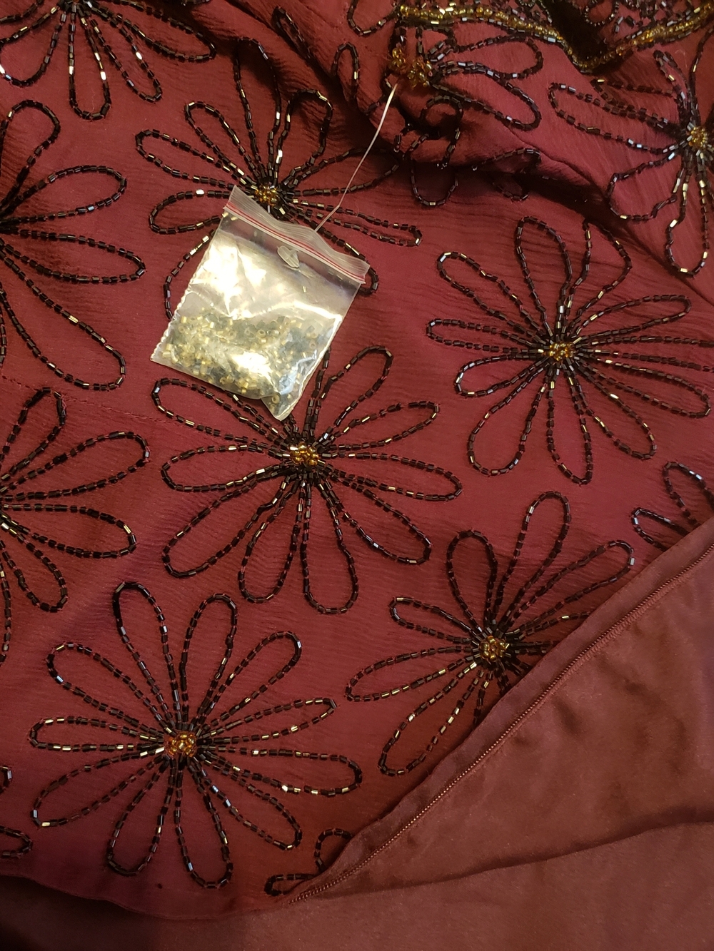 Beaded Floral Burgundy Vintage Top  By Papell Boutique